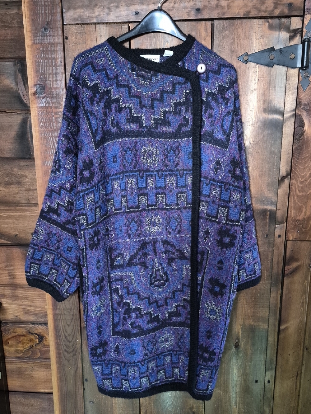 Tony Lambert Purple Patterned Knit Coatigan with Black Trim